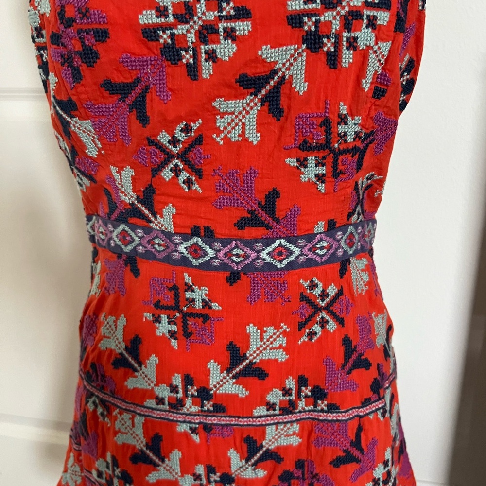 Rare! NWOT Anthropologie Dark Orange Embroidered Dress 8 - Picture 6 of 12